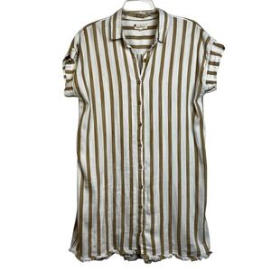 Thread &‎ Supply Striped Shirt Dress Frayed Hem Button Down Casual Womens Medium